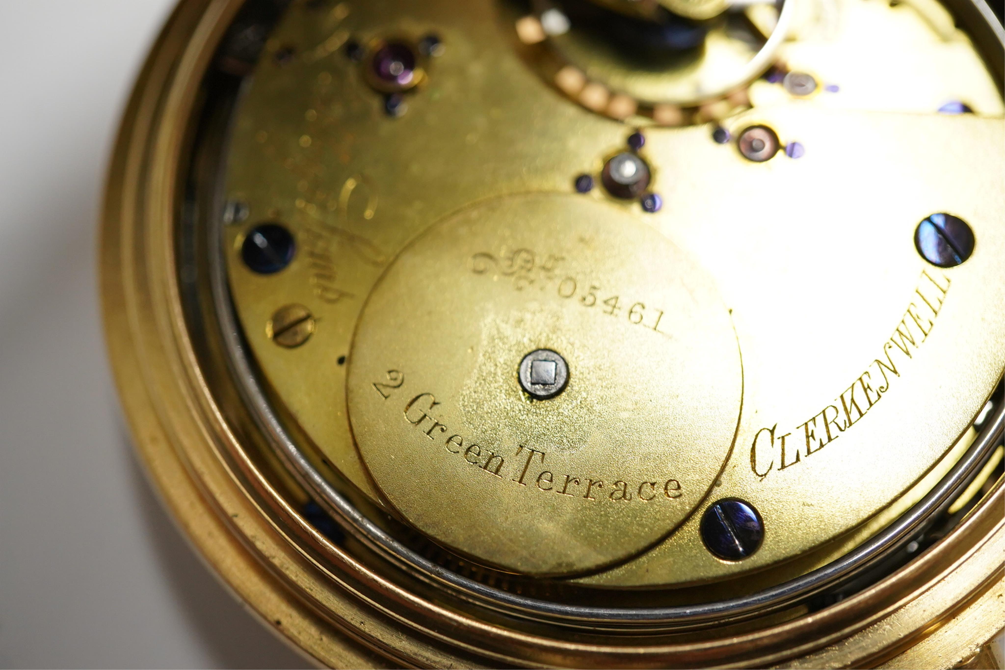 A George V 18ct gold hunter minute repeating lever pocket watch, by Ashley & Sims of Clerkenwell